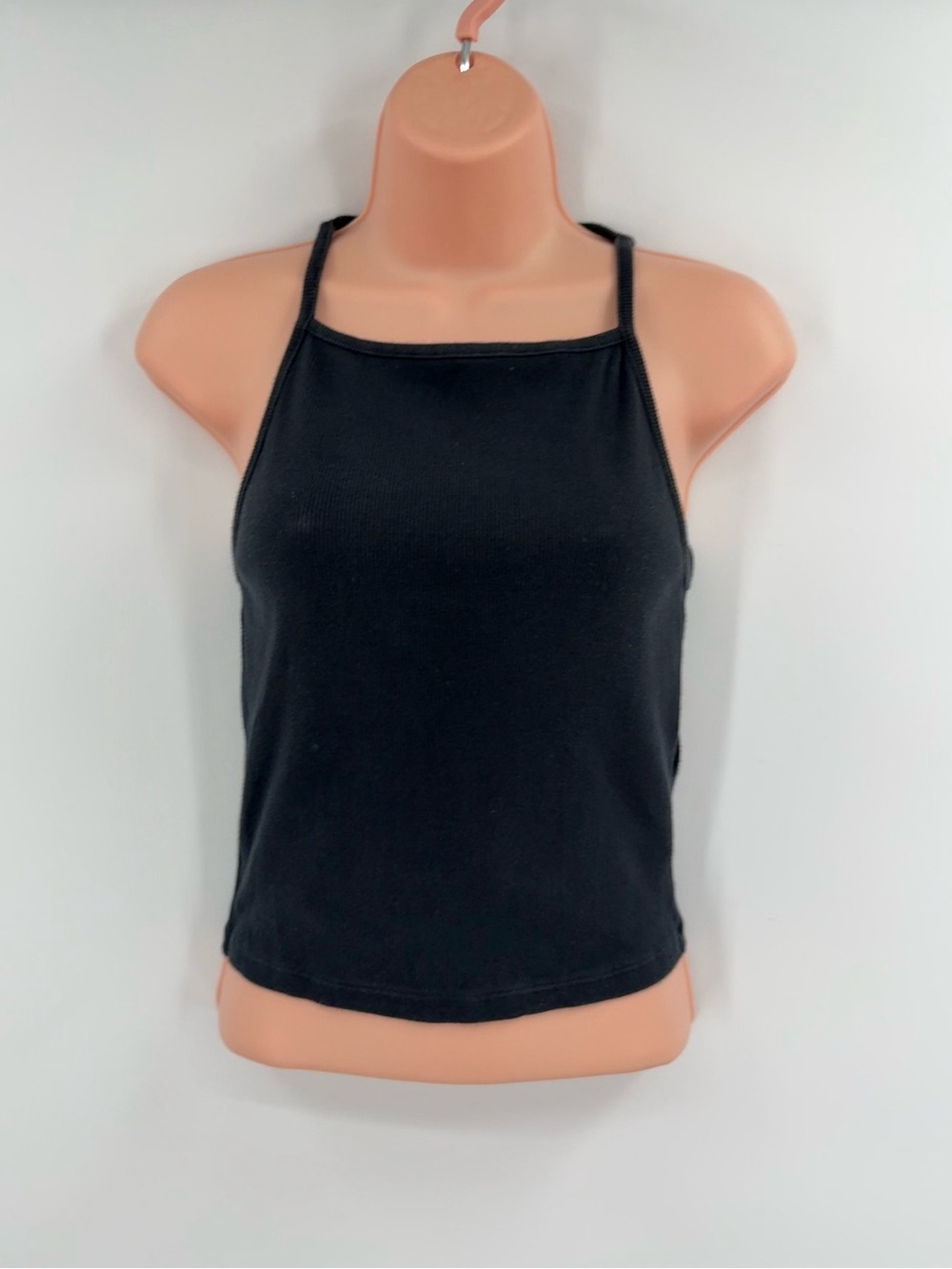 Abercrombie & Fitch Cotton Ribbed Square Neck Cropped Tank | Black | Medium